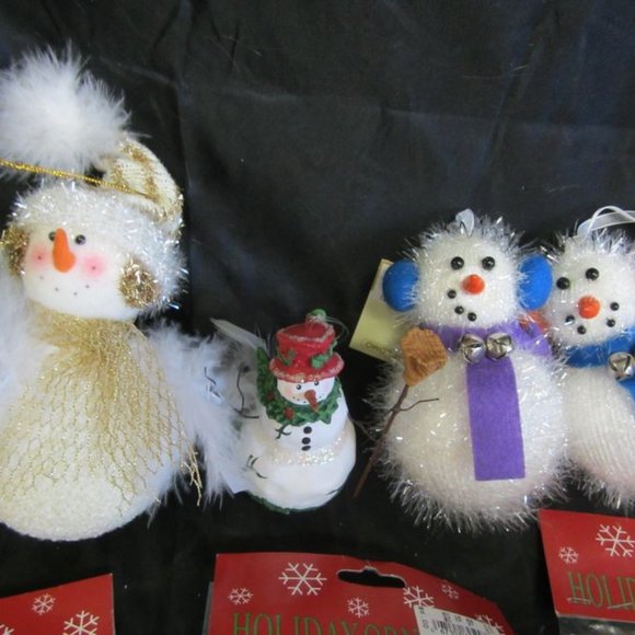 SET OF 13 SNOWMAN MOTIF ORNAMENTS, DIFFERENT MATERIALS,SOME VTG, SOME W/ORIG PKG - Picture 2 of 5